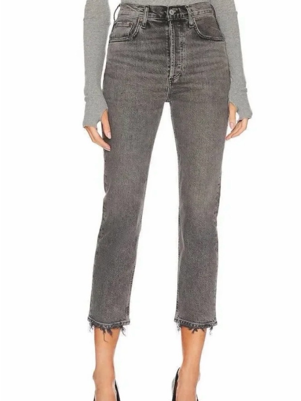 Agolde Riley High Rise Straight Crop Gray Button-Fly Jeans 28 / size 6 - 8